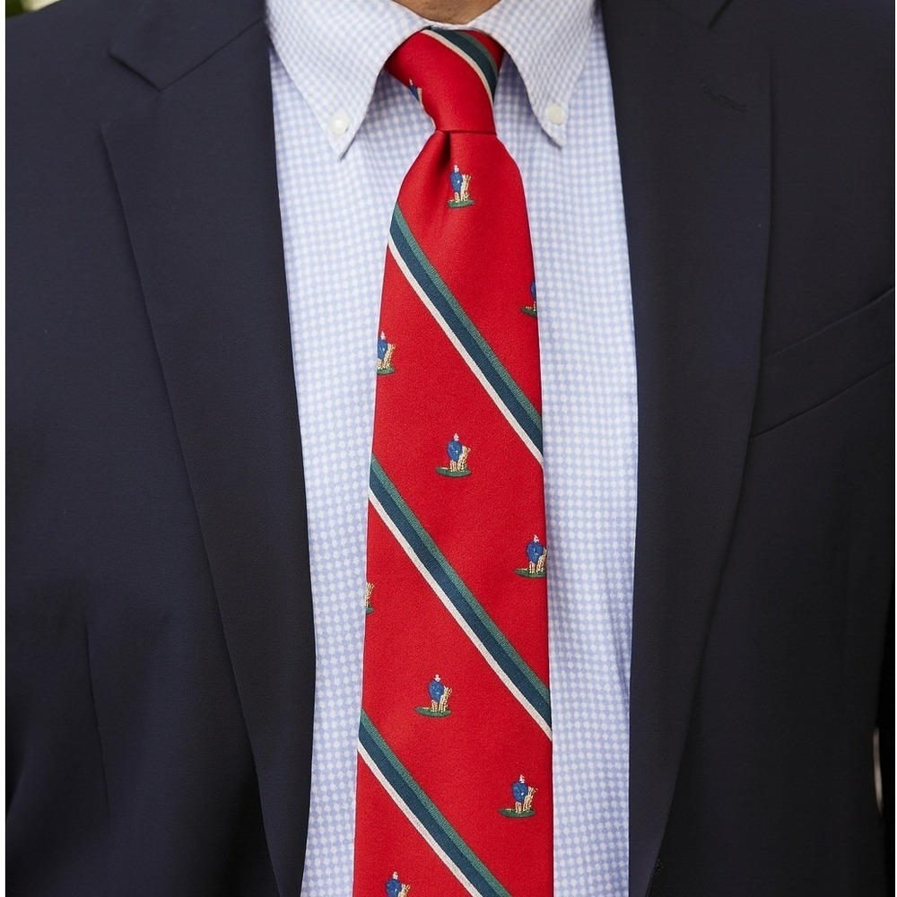 Vtg Briar Mens‎ Neck Tie All Silk Golf Red Striped Switzerland Made USA